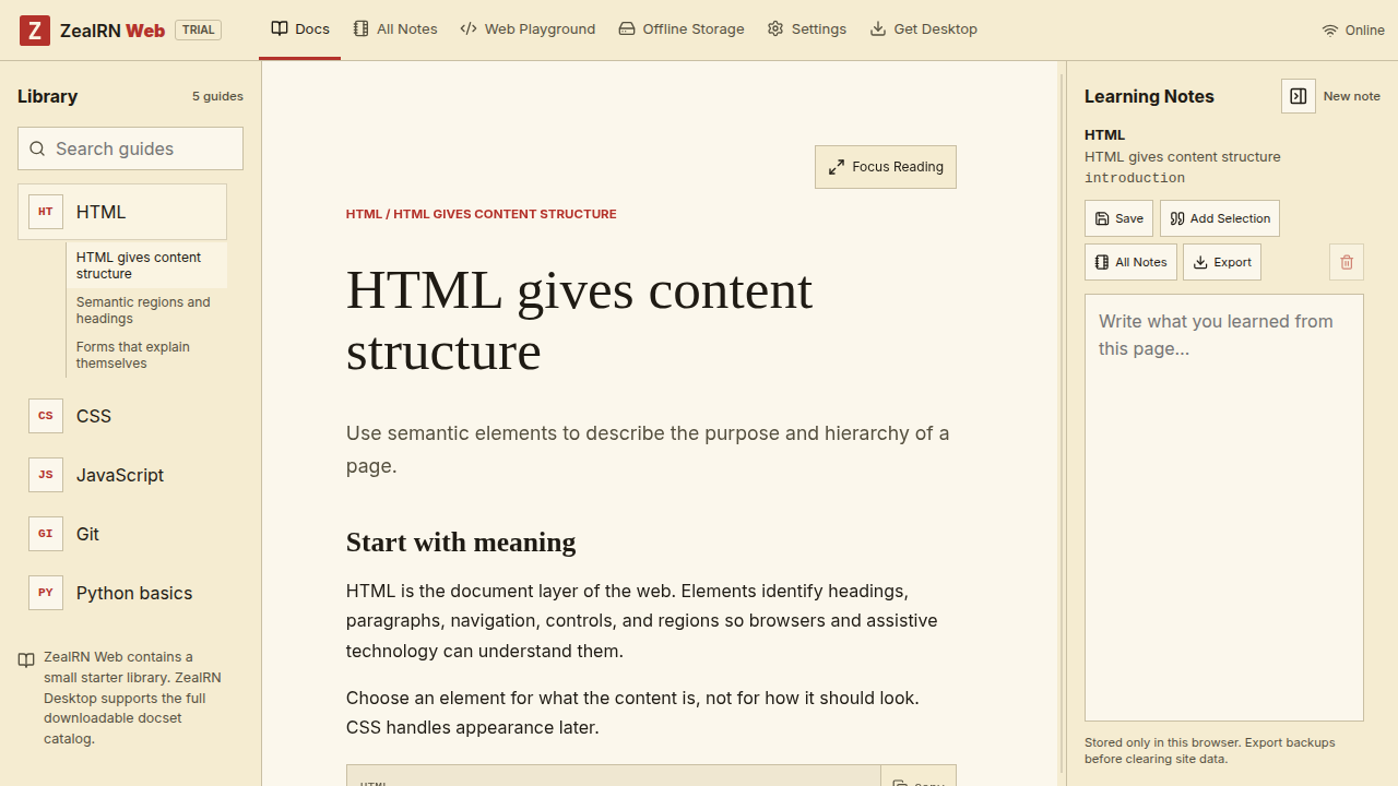 ZealRN Web on a mobile screen